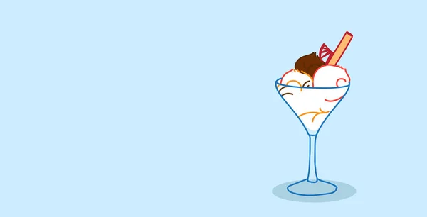 Fagylalt fagylaltkehely az ostya bottal az üveg édes desszert élelmiszer koncepció vázlat vízszintes — Stock Vector