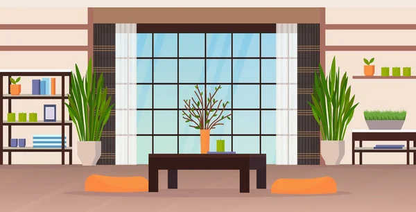 Moderní obývák interiér prázdný bez lidí domácí byt s nábytkem plochý vodorovně — Stockový vektor