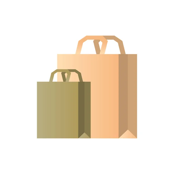 Bolsas de papel dos paquetes ecológicos paquete manejar icono plano fondo blanco — Vector de stock