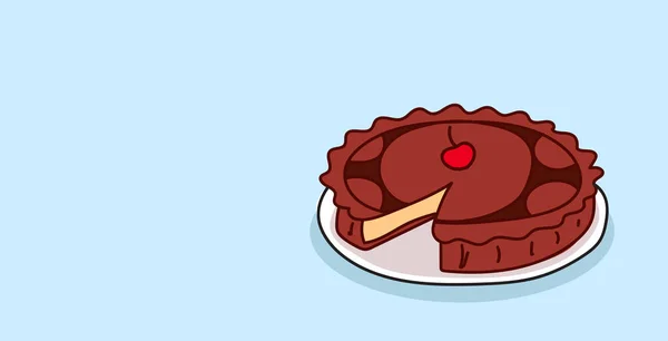 Hausgemachte süße Bäckerei Schokoladenkuchen mit Kirschdessert Essen Konzept Skizze Doodle horizontal — Stockvektor