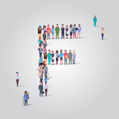 büyük insanlar kalabalık şeklinde toplama f farklı meslek çalışanları grup birlikte İngiliz alfabesi kavramı tam uzunlukta ayakta