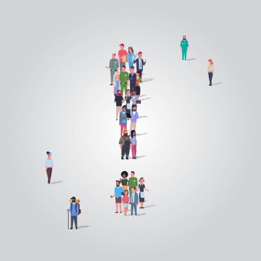 büyük insanlar kalabalık ünlem işareti simgesi sosyal medya ve toplum kavramı farklı meslek çalışanları grup birlikte tam uzunlukta ayakta şeklinde toplama