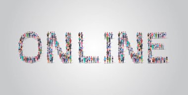 online kelime farklı meslek çalışanları karışımı yarış işçileri grup birlikte sosyal medya topluluk kavramı düz yatay ayakta şeklinde toplama insanlar kalabalık