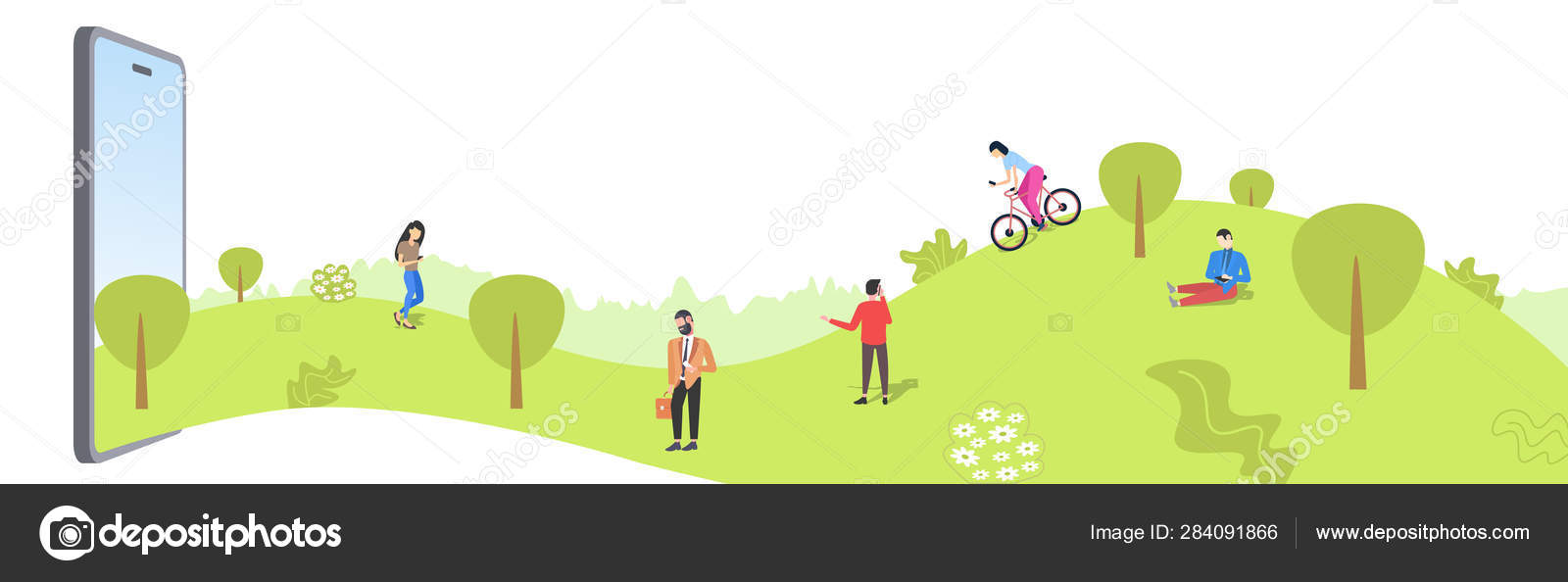 スマホ画面中毒コミュニケーションコンセプトから夏の公園で楽しむ スマホ画面中毒コミュニケーションコンセプトから夏の公園で楽しむ