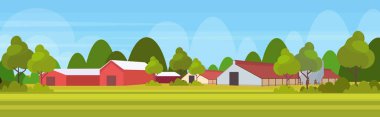 çiftlik evi modern ahır bina dış alan tarım arazisi kırsal peyzaj arka plan düz yatay