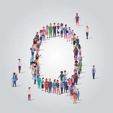 büyük insanlar kalabalık şeklinde toplama harf Q farklı meslek çalışanları grup birlikte İngiliz alfabesi kavramı tam uzunlukta ayakta