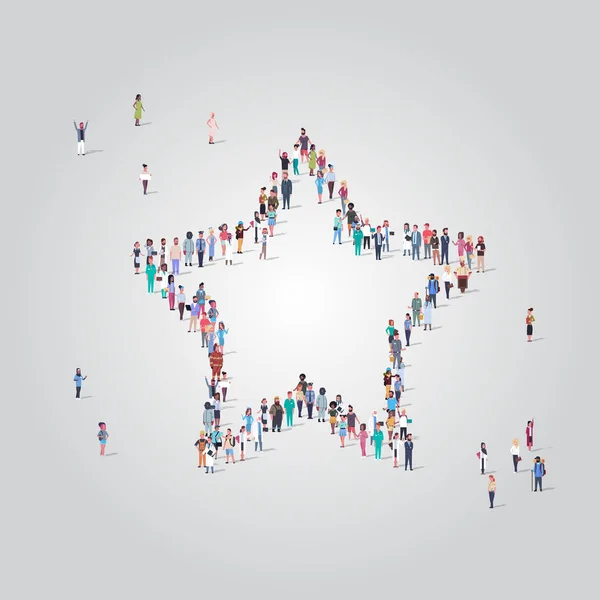 Люди збираються у формі зірок соціальні мережі концепція зворотного зв'язку різні окупаційні співробітники групи, що стоять разом повну довжину — стоковий вектор