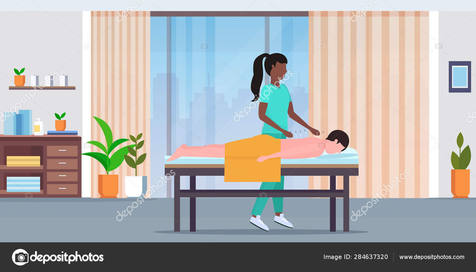 African American Acupuncturist Holding Needle Man Patient