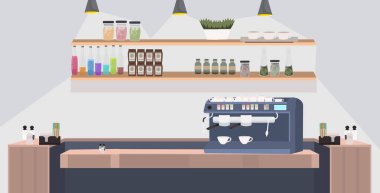 modern kafe boş hiçbir kişi restoran tezgahı ile profesyonel kahve makinesi kafeterya iç düz yatay