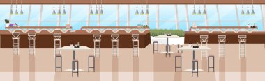 Modern kafe iç boş hiçbir kişi mobilya düz yatay afiş ile Restoran