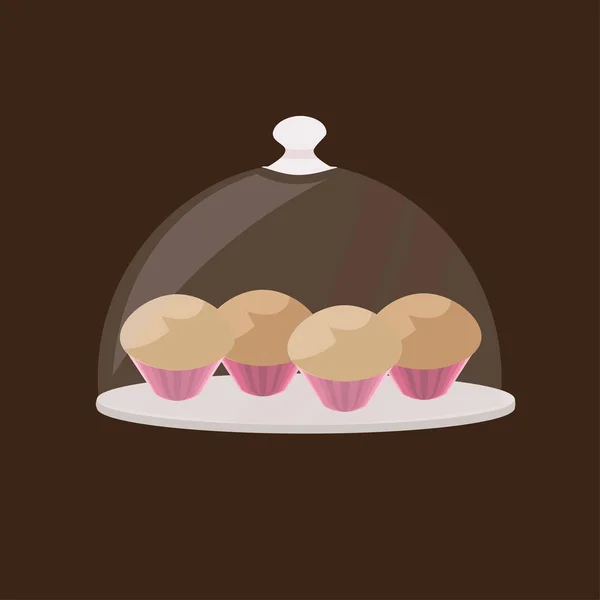 Cupcake leckeren Muffinkuchen in Teller süße Bäckerei Dessert flach — Stockvektor