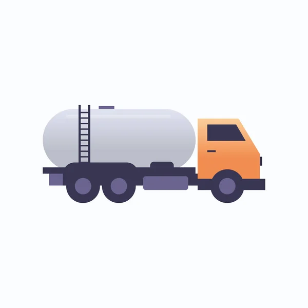 Gás ou petroleiro caminhão ícone transporte terrestre logística conceito de transporte industrial plano fundo branco —  Vetores de Stock