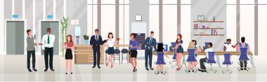 Modern açık alan başarılı ekip çalışması düz iş iç kavramı merkezi ofis çalışma alanı yatay yaratıcı