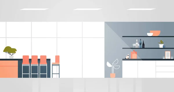 Moderne keuken met meubilair leeg geen mensen huis kamer interieur plat horizontaal — Stockvector