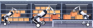 modern fabrika Robotlu çalışanlar karton kutu Otomasyon Teknoloji Elektronik plastik yapay zeka tasarım elektrik