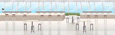 Modern kafe iç boş hiçbir kişi mobilya düz yatay afiş ile Restoran