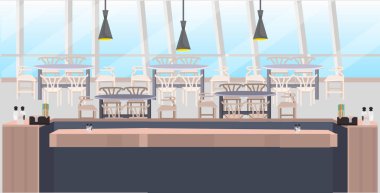 Modern Cafe boş masa ve sandalye masa ve sandalyeler kahve iç düz yatay