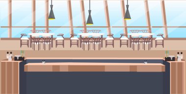 Modern Cafe boş masa ve sandalye masa ve sandalyeler kahve iç düz yatay