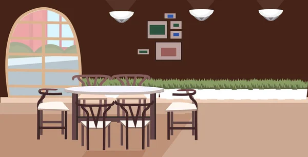 Kafe modern kosong tidak ada orang restoran dengan meja dan kursi interior kedai kopi datar horisontal - Stok Vektor