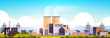 fabrika üretim binaları endüstriyel bölge bitkiler boru ve elektrik santrallar enerji istasyonu çevre