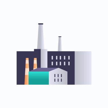 factory building icon industrial plant with pipes and chimney power station environment and energy element oil industry concept white background flat clipart