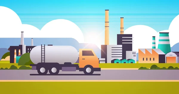 Βιομηχανική ζώνη οικοδόμησης βιομηχανικών ζωνών με σωλήνες φορτηγών αερίου ή πετρελαιοφόρων καπνοδόχοι φύση ρύπανση βρώμικα απόβλητα μολυσμένο περιβάλλον παραγωγή τεχνολογίας οριζόντια επίπεδη — Διανυσματικό Αρχείο