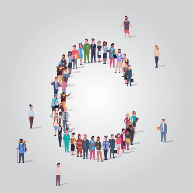 büyük insanlar grup şekil mektup C farklı işgal çalışanları grubu birlikte ayakta Ingilizce alfabe kavramı tam uzunlukta