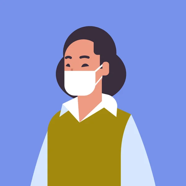 Mujer usando mascarilla ambiental industrial smog polvo tóxico aire contaminación y virus protección concepto dibujos animados femenino carácter retrato plano — Archivo Imágenes Vectoriales