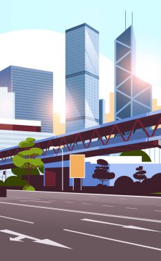 modern gökdelenler ve metro cityscape arka plan düz dikey şehir silueti için karayolu yol