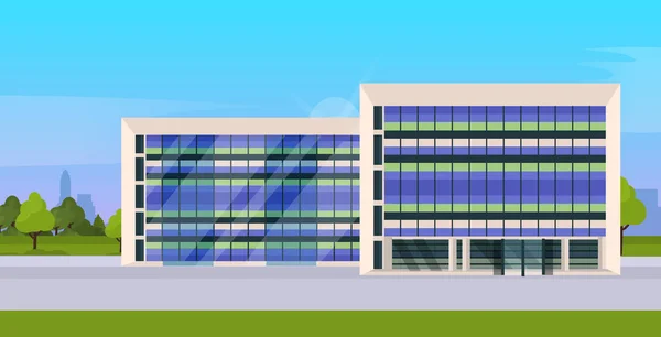 Moderne Unternehmensarchitektur Bürogebäude außen mit großen Panoramafenstern flach — Stockvektor