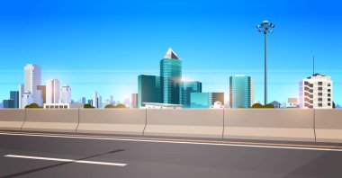 chipper şehir silueti modern gökdelenler cityscape arka plan düz yatay afiş ile karayolu asfalt yol