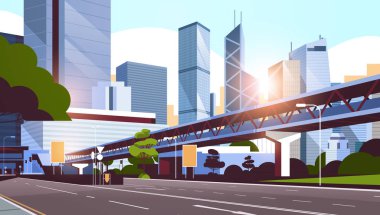 modern gökdelenler ve metro cityscape arka plan düz yatay şehir silueti için karayolu yol