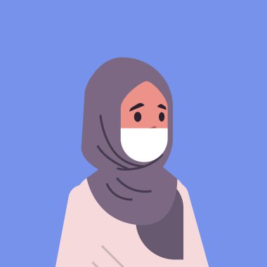 arap kadın yüz maskesi çevre endüstriyel sis toz toksik hava kirliliği ve virüs koruma kavramı arap kadın çizgi film karakter portre düz giyiyor