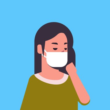 yüz maskesi giyen kadın çevre endüstriyel sis tozu toksik hava kirliliği ve virüs koruma kavramı kadın çizgi film karakter portre düz