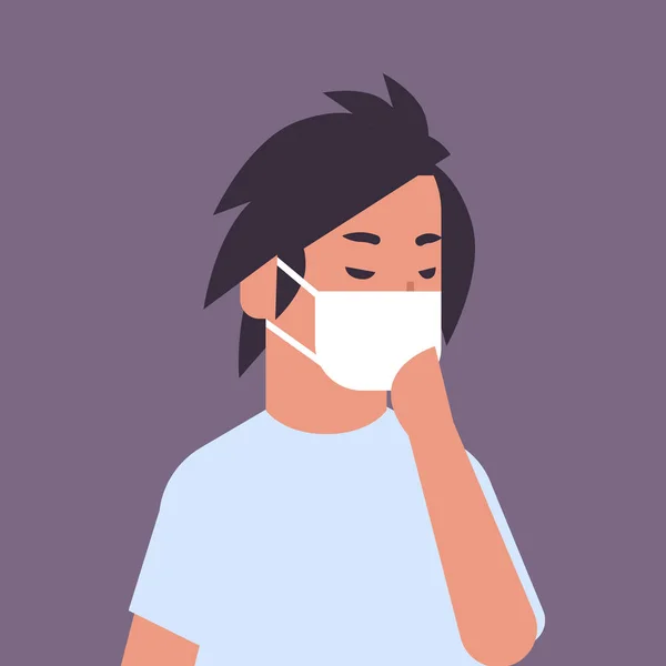 Άνθρωπος φορώντας μάσκα προσώπου περιβαλλοντική βιομηχανική σκόνη νέφος τοξική ρύπανση του αέρα και την προστασία του ιού έννοια αρσενικό καρτούν χαρακτήρα πορτραίτο επίπεδη — Διανυσματικό Αρχείο