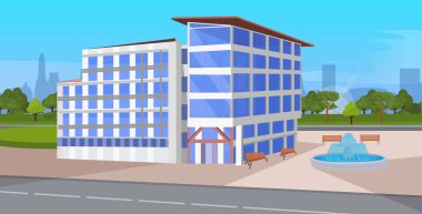 büyük panoramik pencereler ticari iş merkezi tasarımı peyzaj arka plan düz yatay ile modern kurumsal mimari ofis binası dış