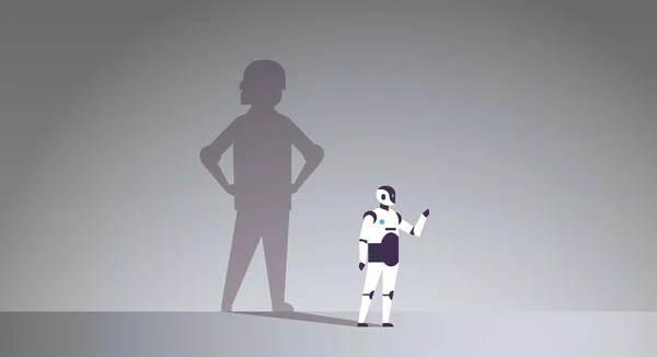 Robô moderno com sombra de inteligência artificial humana progresso da tecnologia conceito de aspiração personagem cartoon masculino em pé pose de comprimento total plana horizontal — Vetor de Stock