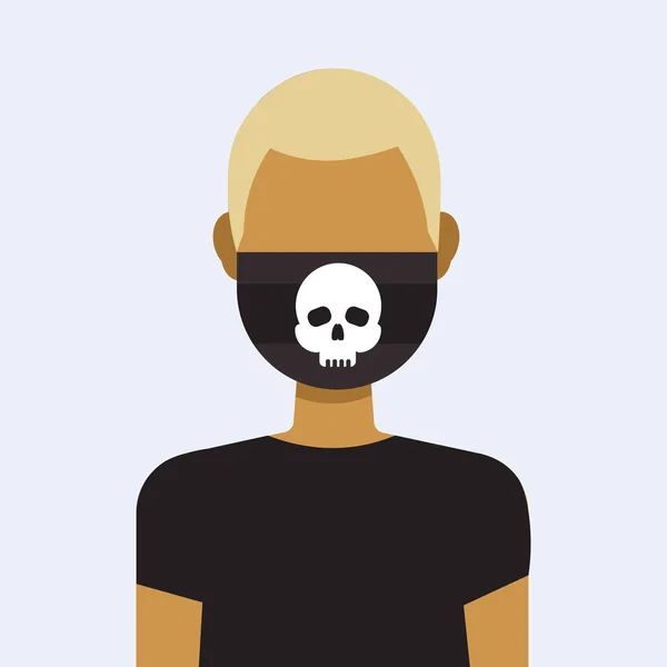 남자 두개골 아이콘 위험 또는 독 개념 남자 프로필 아바타 남성 만화 캐릭터 초상화 플랫 보호 얼굴 마스크를 착용 — 스톡 벡터