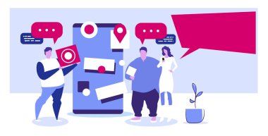 sohbet kabarcıkları konuşma ve konum coğrafi etiketleri yakın akıllı telefon ekran kroki yatay tam uzunlukta tartışırken ile cep telefonu online uygulama navigasyon iletişim kavramı erkek kadın kullanan insanlar