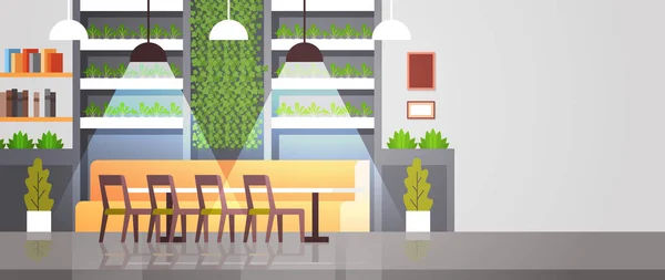 Café moderno interior vazio sem pessoas restaurante refeitório design plana horizontal — Vetor de Stock