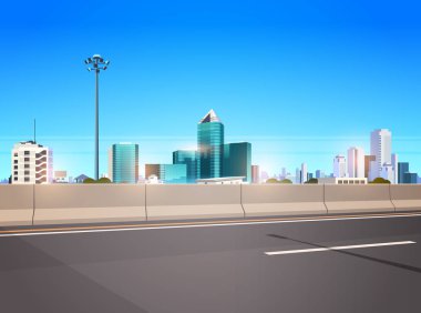 chipper şehir silueti modern gökdelenler cityscape arka plan düz yatay afiş ile karayolu asfalt yol