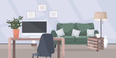 ofis modern oturma odası veya dolap iç bilgisayar monitörü ile şık işyeri mobilya düz yatay ile hiçbir kişi daire boş