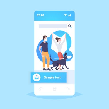 hava doğa kirliliği aktivistler iprotesto bayrağı tutan yüz maskeleri protestocular köpek protesto gösterisi kirli çevre kavramı akıllı telefon ekran düz tam uzunlukta protesto