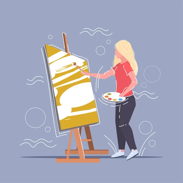 Ženská malířka s štětcem a malíři malířka stojící před kreativitou výtvarník tvořivost hobby kreativní zaměstnání koncept plná délka — Stockový vektor