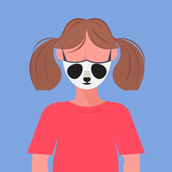 Vrouw dragen beschermende masker met Panda gezicht smog luchtverontreiniging virusbescherming concept meisje profiel avatar vrouwelijke cartoon karakter portret plat — Stockvector