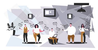 zarf simgeleri online mobil sohbet uygulaması sohbet iletişim e-posta gönderme kavram kroki tam uzunlukta yatay akıllı telefonlar kullanarak insanlar grup