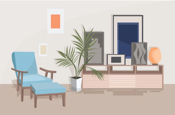 Casa elegante moderna sala de estar interior vazio sem pessoas casa quarto com mobiliário plana horizontal —  Vetores de Stock