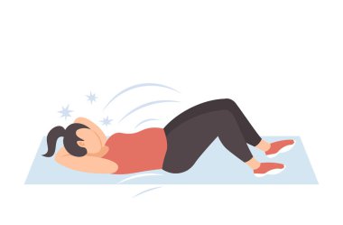 şişman obez kadın mat kilolu kız eğitim egzersiz kilo kaybı kavramı düz tam uzunlukta yatay üzerinde sit-up basın karın egzersizleri yapıyor