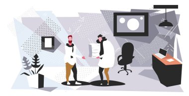 işadamı patron fazla çalışan evrak son teslim kavramı modern ofis iç kroki yatay tam uzunlukta kağıt belge yığını taşıyan