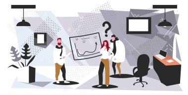 karışık işadamları ofis çalışanları mali grafikler işadamı koç satış istatistik verileri modern ofis iç kroki yatay tam uzunlukta işaret raporu sunan eğitim
